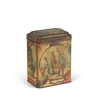 (SLAVERY AND ABOLITION.) Scottish biscuit tin decorated with scenes from Uncle Toms Cabin.